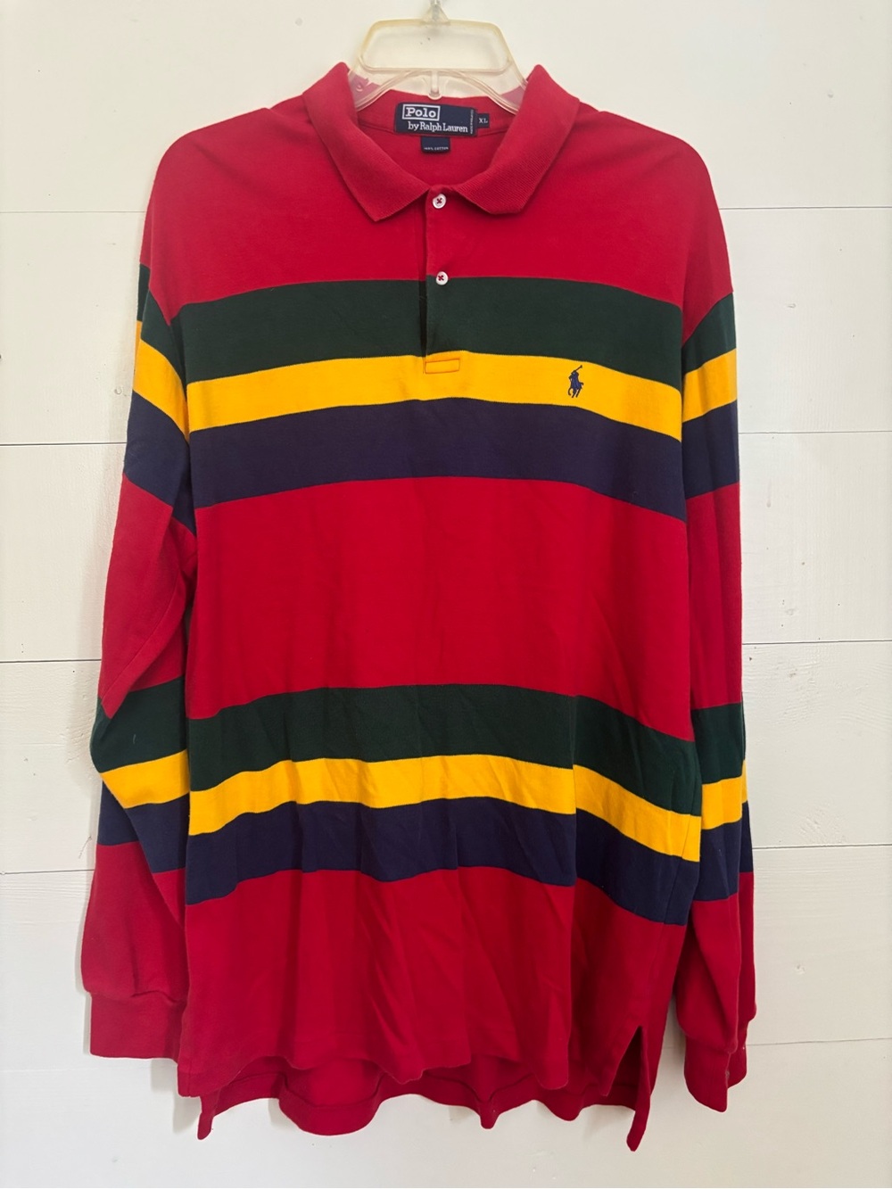 Polo by Ralph Lauren Red, Green, Yellow & Navy Striped Long Sleeve Polo